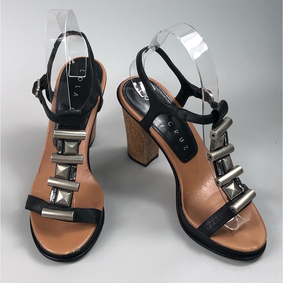 Lola Cruz Women’s Black Chunky Sandals Size 6 - Picture 3 of 15